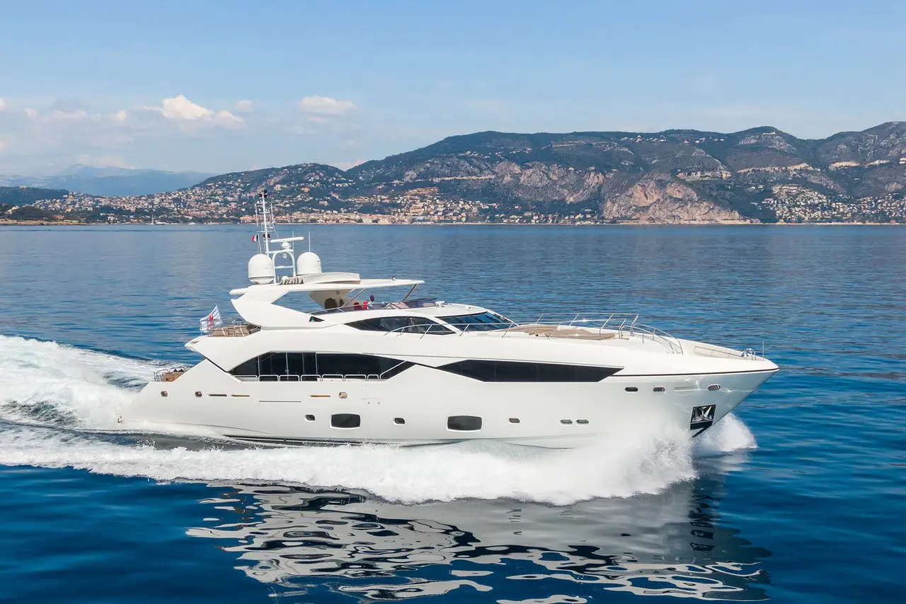 Sunseeker 115, exterior — Sardinia Lux Yachts, Sardinia. Bow-lounge mornings, spa-deck sunsets off the Costa Smeralda